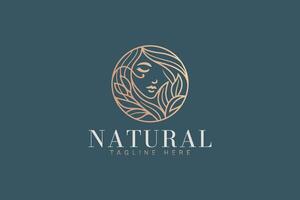 harmonie de la nature éco amical beauté et bien-être logo illustration femme visage et feuille luxe marque identité vecteur