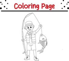 garçon pêche coloration page pour des gamins vecteur