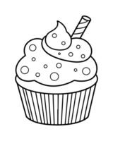 mignonne kawaii petit gâteau coloration pages, petit gâteau illustration, petit gâteau noir et blanc, petit gâteau plat conception, gâteau art. vecteur