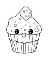 mignonne kawaii petit gâteau coloration pages, petit gâteau illustration, petit gâteau noir et blanc, petit gâteau plat conception, gâteau art. vecteur