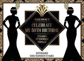 géométrique gatsby art déco style anniversaire invitation conception avec femme vecteur