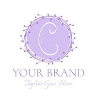 c lettre violet rond floral logo vecteur