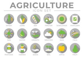 gris et Couleur agriculture rond icône ensemble de blé, maïs, soja, tracteur, tournesol, engrais, soleil, eau, croissance, temps, pluie, des champs, pesticide, agriculteur graines, sol, pomme, fruit Icônes. vecteur