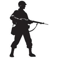 une silhouette de une soldat dans une défensive position derrière le couverture illustration vecteur