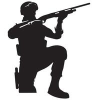une silhouette de une soldat dans une défensive posture en portant une fusil à pompe illustration vecteur