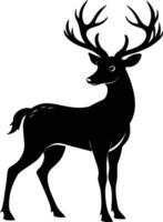 une noir silhouette de une whitetail cerf permanent sur une blanc Contexte vecteur