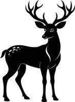 une noir silhouette de une whitetail cerf permanent sur une blanc Contexte vecteur