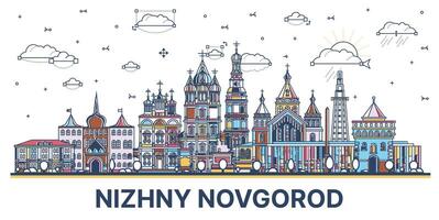 contour nijni novgorod Russie ville horizon avec coloré moderne et historique bâtiments isolé sur blanche. nijni novgorod paysage urbain avec Repères. vecteur