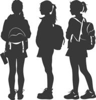 silhouette retour à école fille étudiant collection ensemble noir Couleur seulement vecteur