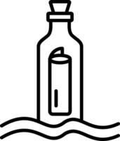 message dans une icône de ligne de bouteille vecteur