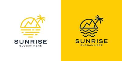 Montagne et Soleil vues logo conception modèle avec moderne ligne style conception graphique illustration. symbole, icône, créatif. vecteur
