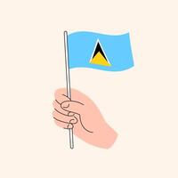 dessin animé main en portant Saint lucien drapeau, Facile conception. drapeau de Saint lucie, Caraïbes, concept illustration, isolé plat dessin vecteur