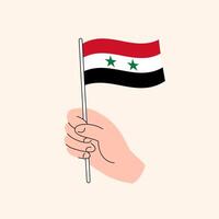 dessin animé main en portant syrien drapeau, Facile conception. drapeau de Syrie, milieu est, concept illustration, isolé plat dessin vecteur