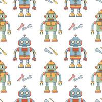 sans couture modèle de dessin animé personnages des robots et des droïdes. Contexte de mignonne enfants robot jouets. vecteur