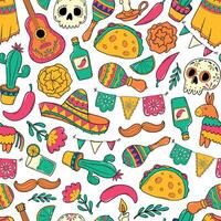 cinco de mayo griffonnages sans couture modèle pour garderie textile impressions, fond d'écran, emballage papier, arrière-plans, scrapbooking, emballage, etc. dia de los muertos thème. eps dix vecteur