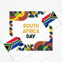 Sud Afrique nationale indépendance journée carré bannière. moderne géométrique abstrait Contexte dans coloré style pour Sud Afrique journée. Sud Afrique indépendance salutation carte couverture avec pays drapeau. vecteur