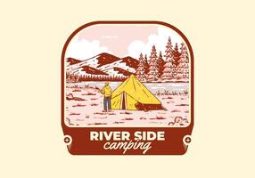 rivière côté camping. ancien Extérieur illustration badge vecteur