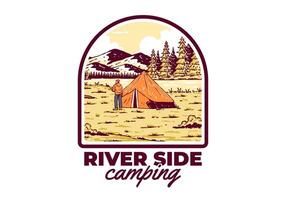 rivière côté camping. ancien Extérieur illustration badge vecteur