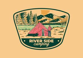 rivière côté camping. ancien Extérieur illustration badge vecteur