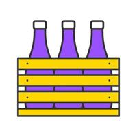 icône de couleur de cas de bière. bouteilles de vin ou de champagne dans une caisse en bois. bouteilles de lait dans une boîte en bois. illustration vectorielle isolée vecteur