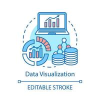 icône de concept de visualisation de données. métriques Web et illustration de fine ligne d'idée d'analyse. Big Data. statistiques. tableaux, schémas. commercialisation d'entreprise. dessin de contour isolé de vecteur. trait modifiable vecteur