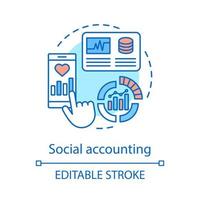 icône de concept de comptabilité sociale. illustration de ligne mince idée de rapport social d'entreprise. statistiques non financières. responsabilité des entreprises. analytique, métriques. dessin de contour vectoriel. trait modifiable vecteur