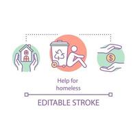 aide pour l'icône de concept sans-abri. refuges d'urgence. problème de mendicité. volontariat et charité. illustration de fine ligne idée. dessin de contour isolé de vecteur