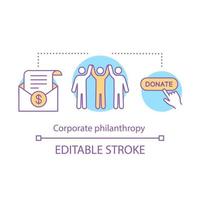 icône de concept de mécénat d'entreprise. illustration de ligne mince idée de responsabilité sociale. don, investissement, charité. financement d'entreprise, levée de fonds. dessin de contour isolé de vecteur. trait modifiable vecteur