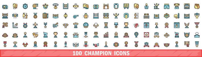 100 champion Icônes ensemble, Couleur ligne style vecteur