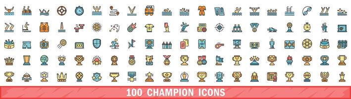 100 champion Icônes ensemble, Couleur ligne style vecteur