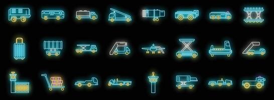 aéroport sol soutien un service Icônes ensemble néon vecteur