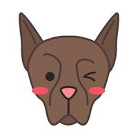 doberman mignon personnage vectoriel kawaii. chien avec museau clignotant. toutou domestique rincé. animal avec louche œil gauche. emoji drôle, autocollant, émoticône. illustration de couleur de dessin animé isolé