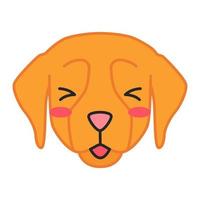 Golden retriever mignon personnage vectoriel kawaii. chien avec le museau souriant. animal rouge avec les yeux plissés. emoji drôle, autocollant, émoticône. oggie avec la langue sortie. illustration de couleur de dessin animé isolé