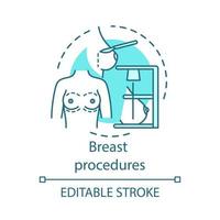 icône de concept de procédures mammaires. illustration de la ligne mince de l'idée de procédure de mammoplastie. travail de seins. augmentation, réduction et reconstruction mammaire. dessin de contour isolé de vecteur. trait modifiable vecteur