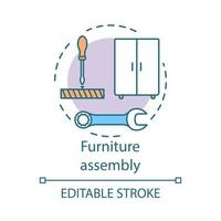 icône de concept d'assemblage de meubles. illustration de fine ligne d'idée de service à domicile. entrepreneur réparateur. installation d'armoire en bois. embourgeoisement de la maison. dessin de contour isolé de vecteur. trait modifiable vecteur