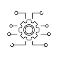 icône linéaire des paramètres de l'appareil. roue dentée, engrenage. cyberespace. illustration de la ligne mince. l'informatique. symbole de contour. dessin de contour isolé de vecteur