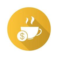 acheter une tasse de thé icône de glyphe grandissime design plat. symbole de silhouette. tasse fumante chaude avec signe dollar. illustration vectorielle vecteur