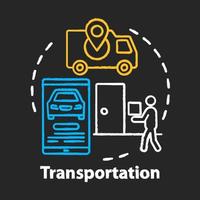 icône de concept de craie de transport. livraison express à domicile, idée d'application d'appel en taxi. secteur des services à la clientèle. van, smartphone et courrier avec illustration de tableau isolé vecteur de paquet