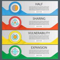 ensemble de modèles de bannière de symboles abstraits. moitié, partage, vulnérabilité, concepts d'expansion. éléments de menu du site Web. concepts de bannière web polygonale de couleur. arrière-plans de vecteur