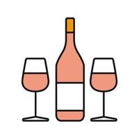 icône de couleur de vin et deux verres. Champagne. illustration vectorielle isolée vecteur