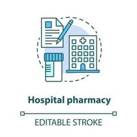 icône de concept de pharmacie d'hôpital. illustration de fine ligne d'idée de médicament. traitement pharmaceutique en soins intensifs. prescription de soins ambulatoires. dessin de contour isolé de vecteur. trait modifiable vecteur