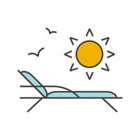 icône de couleur de repos de plage. chaise de plage avec oiseaux et soleil levant. illustration vectorielle isolée vecteur