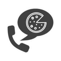 icône de glyphe de commande de téléphone de pizza. symbole de silhouette. combiné avec livraison de pizza. espace négatif. illustration vectorielle isolée vecteur