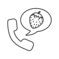 icône linéaire de sexe de téléphone. illustration de la ligne mince. combiné avec fraise à l'intérieur de la bulle de dialogue. symbole de contour. dessin de contour isolé de vecteur