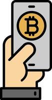 Payer bitcoin ligne rempli icône vecteur