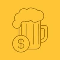 acheter l'icône linéaire de couleur de bière. verre à bière avec signe dollar. symboles de contour de ligne mince sur fond de couleur. illustration vectorielle vecteur