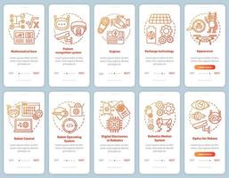 cours de robotique intégrant l'écran de la page de l'application mobile avec un ensemble de concepts linéaires. robots sections d'ingénierie pas à pas instructions graphiques. modèle vectoriel ux, ui, gui avec illustrations