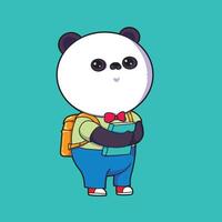 image de une mignonne Panda prêt pour école avec une Jaune sac à dos et porter livres. vecteur