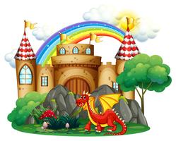 Dragon rouge à la tour du château vecteur