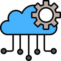 icône remplie de ligne de cloud computing vecteur